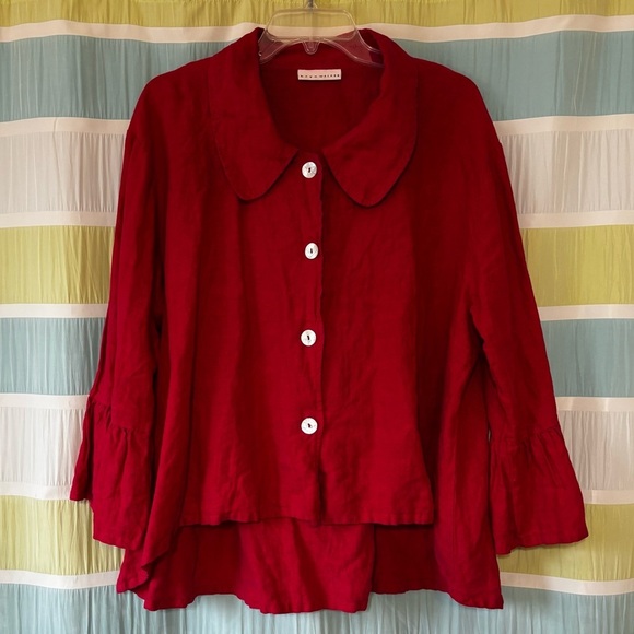 bryn Walker Linen Jacket Peter Pan Collar Bell Sleeve Sz Medium - Picture 12 of 12